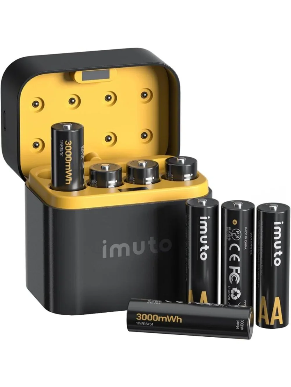 Rechargeable AA Batteries & Charger Set, 3000mWh, 8-Pack, Fast Charging, Long